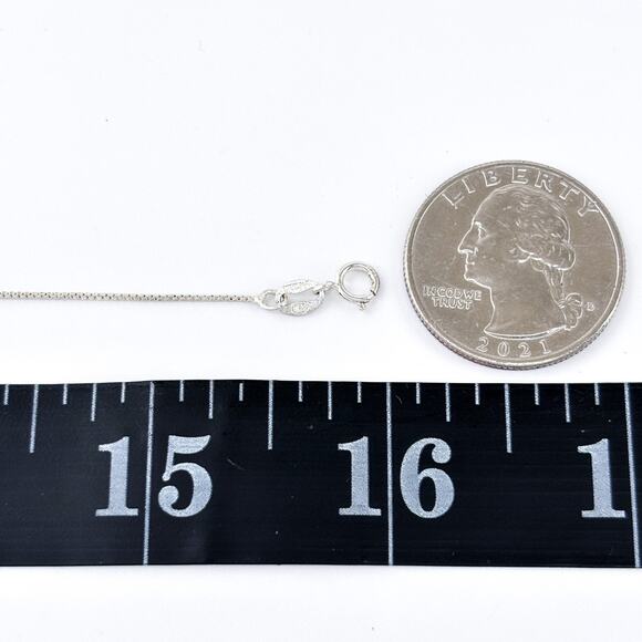 Sterling Silver Box Chain Necklace | 16” Dainty 0.5mm | SU 925 Italy Minimalist - Picture 2 of 3